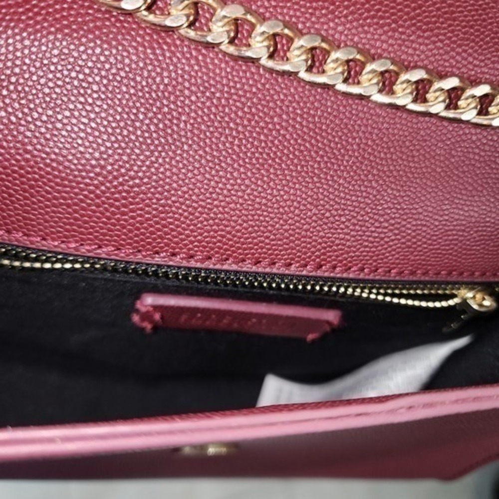 Forever 21 Burgundy Faux Leather Chain Shoulder Bag Gold Buckle Evening Clutch - Picture 2 of 4